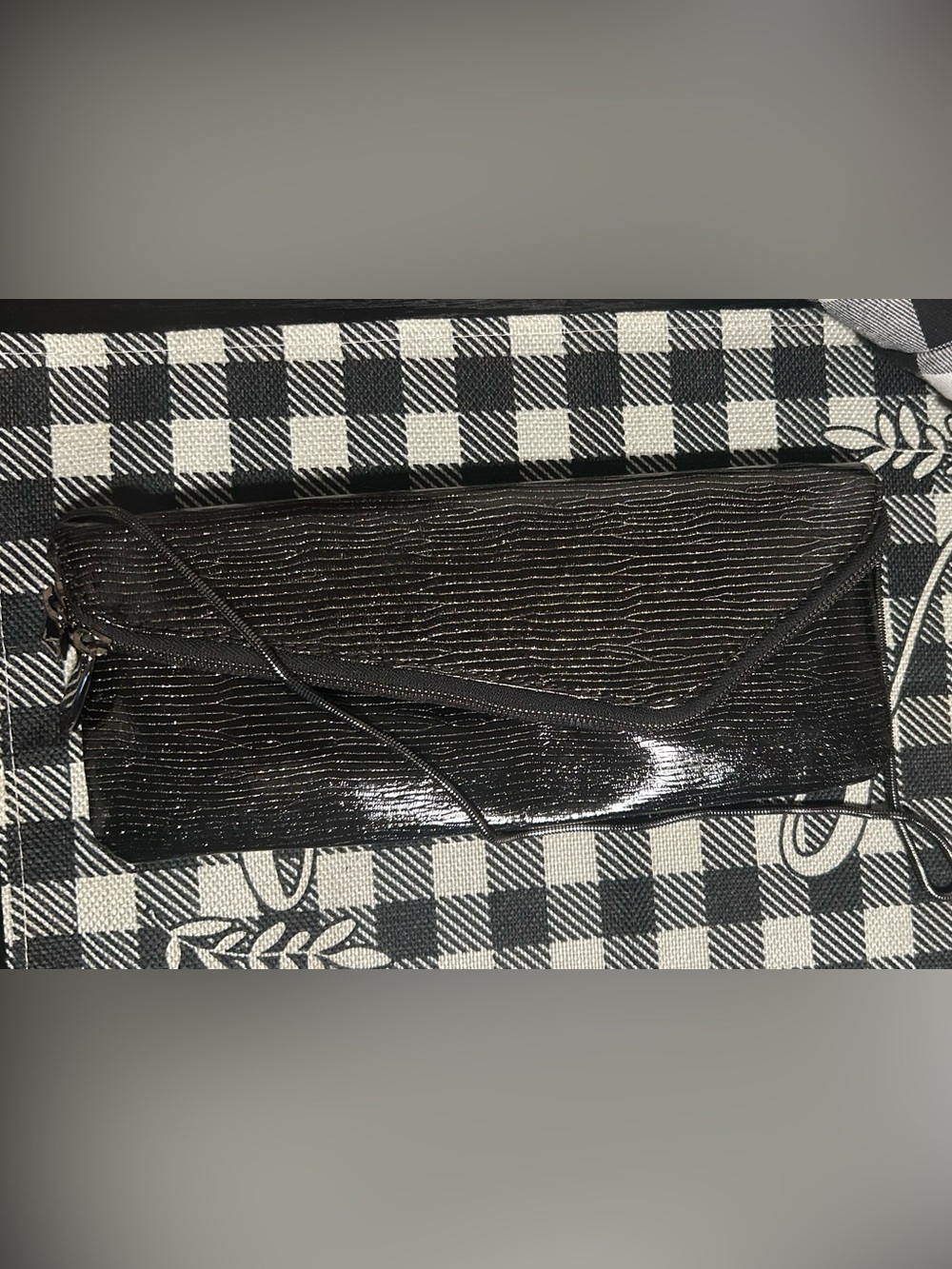 henri bendel Black Patent Fold-Over Clutch with Wristlet